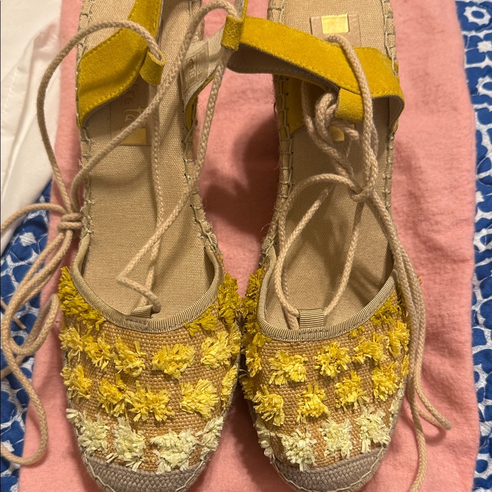 Chic Yellow and Cream Espadrille Wedges